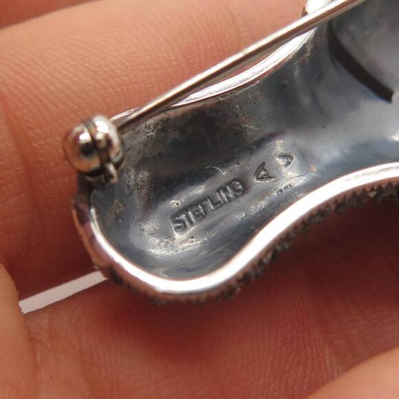 925 Sterling Silver Vintage Judith Jack Black Spinel & Marcasite Gem Pin Brooch - Picture 8 of 8